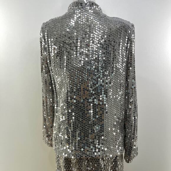 Vintage 80/90s Miss Bergdorf Sequins Mini Dress Set Silver - Picture 6 of 10